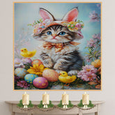 Kitten in Easter Outfit, Cute Spring Artwork for Easter, Perfect Gift for Cat Lovers, Adorable Cat Portrait for Home Decor, Wall Art on Canvas Wrap, Framed Print, or Rolled Artwork for Bedroom or Living Room